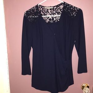 Stitch Fix Bryssa Lace Detail Faux Wrap Knit top